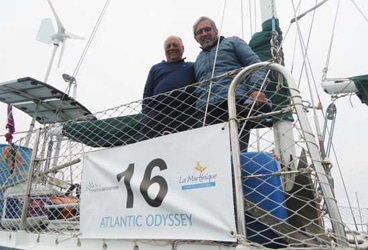Aventura, Jimmy Cornell Michael Thurston (left) and Jimmy Cornell aboard Drina in Dundas Harbour, Devon Island