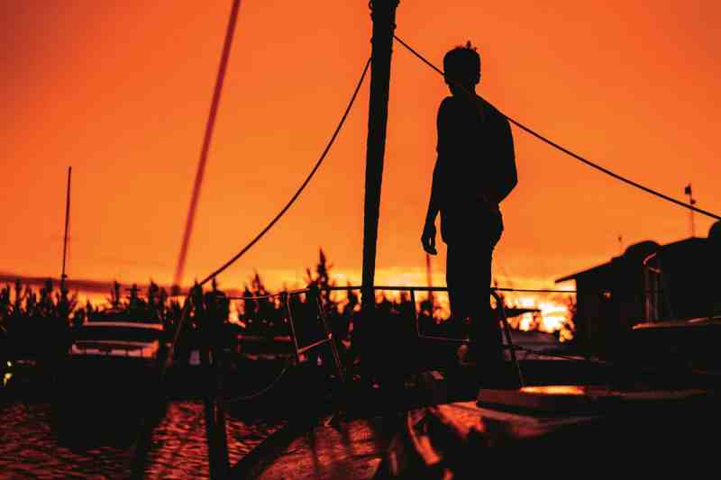 A red sky during a morning sunrise.