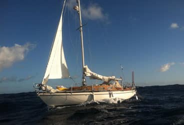 Before abandoning ship, Derk Wolmuth trimmed his jib and engaged his wind vane and Bela Bartok sailed onward.