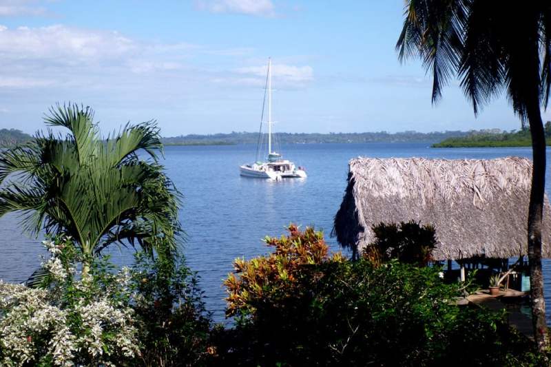 bocasp1010526-copy.jpg Trade Winds Explorer rests at anchor while its crew explores the Cerutti cacao plantation and chocolate factory.