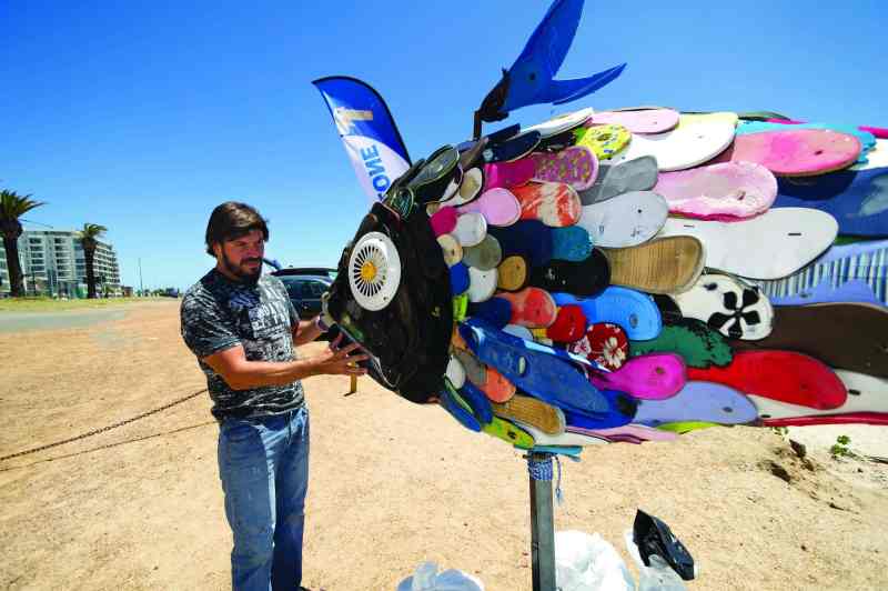 This fish sculpture, created by South African surfers during a Volvo Ocean Race stopover, is fetching, until you realize it was crafted from discarded garbage that washed up on the beach.