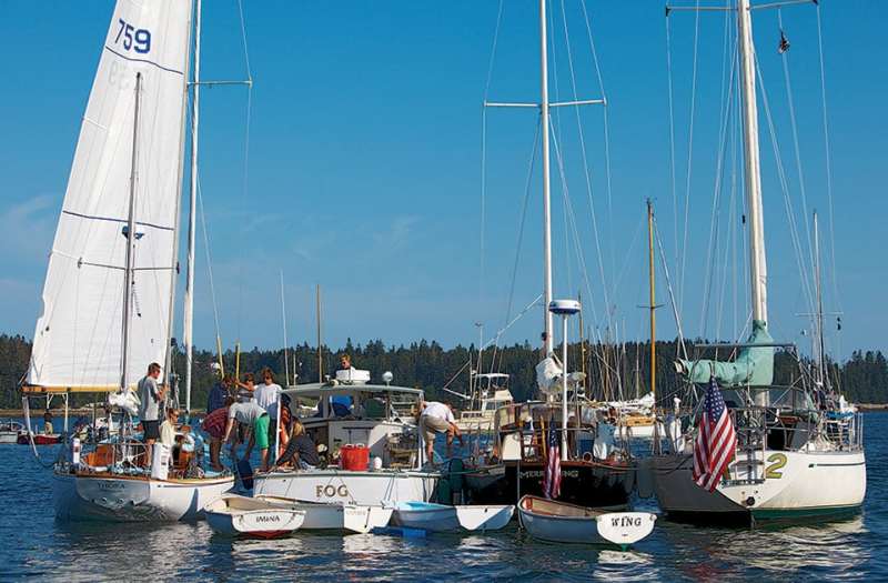 Eggemoggin Reach Regatta The Brooklin Scene: As the sailboats and their tenders arrive and the raft-ups begin, the protected anchorage at the southern end of Eggemoggin Reach takes on a delightful party atmosphere. The annual race — this is year 28 — is open to wooden boats 24 feet and longer (the feeder race from Castine is restricted to boats longer than 28 feet). This year’s racing takes place Saturday, August 3. For information about the Eggemoggin Reach Regatta and the many events surrounding it, visit www.erregatta.com.