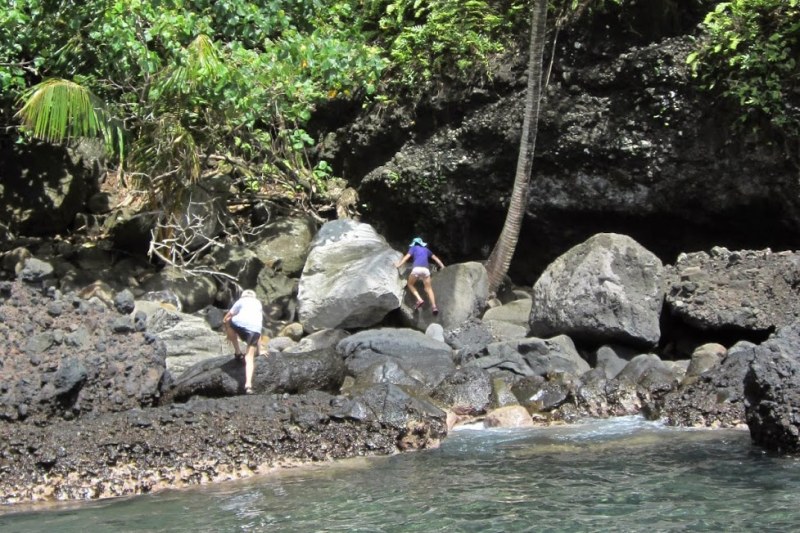 The girls scrambling along the shoreline
adjacent to where we're anchored.