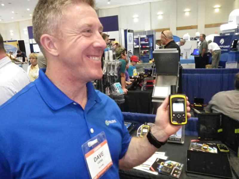 DeLorme’s David Viens demonstrates the text features of the InReach satellite communications device.