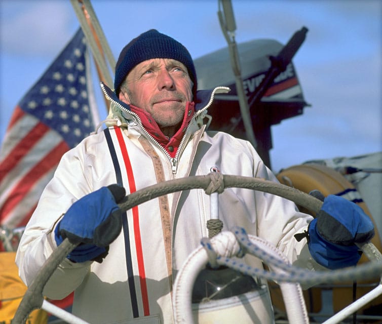 Roger Swanson at the helm in the Beagle Channel in 1991.
