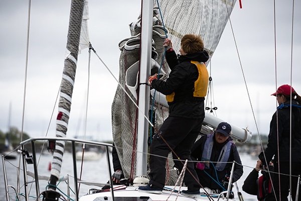 Make sure your sails are flaked and stowed properly. No one wants to lose a set of sails to foul weather.