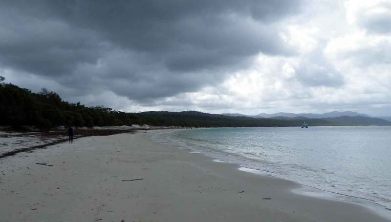 Squally skies meant Whitehaven Beach, all three miles of it along the east side of Whitsunday Island, was nearly empty when we anchored out and took a dinghy ashore.
