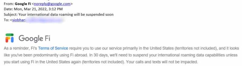 Google Fi message