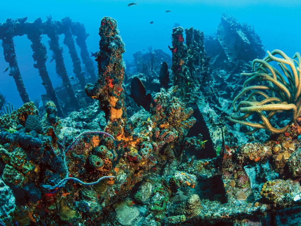 Wreck of the RMS Rhone, iron-hulled steam sailing vessel, sank after the Great Hurricane of 1867 off the coast of Salt Island, near Tortola, British Virgin Islands, Caribbean