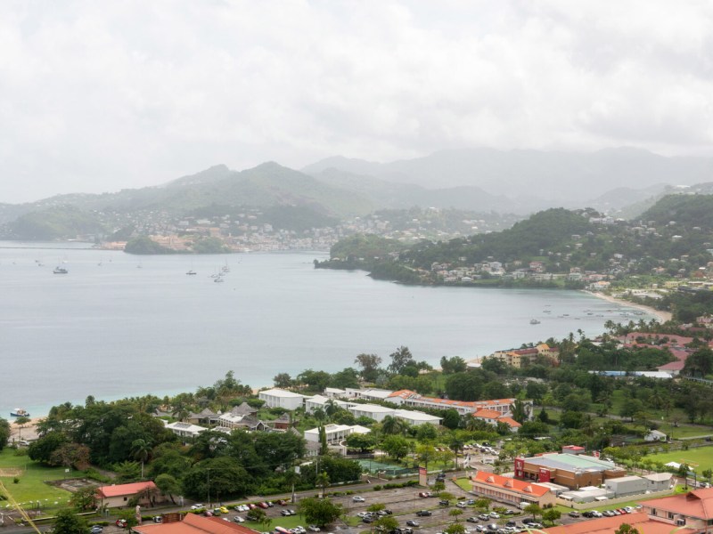 Grand Anse View A view of the Grand Anse with the city of St Georges in the distance in Grenada.