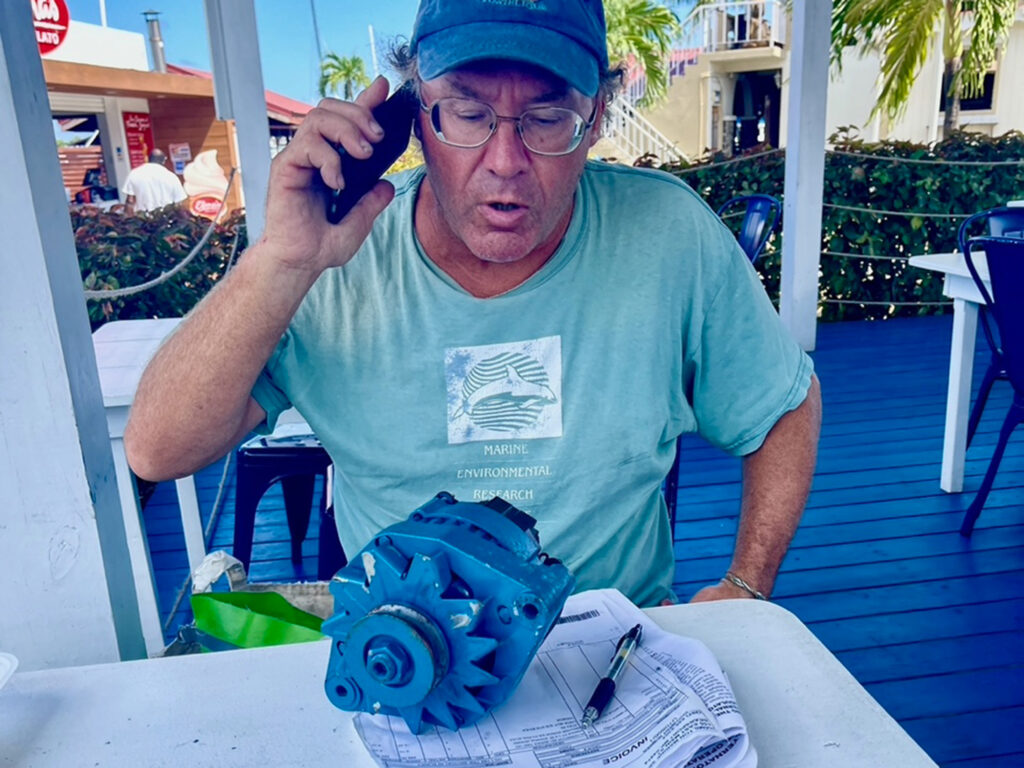 Richard on the phone with boat gear