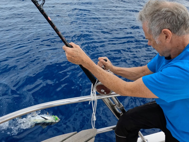 Fish-On-#1 Fishing off a sailboat