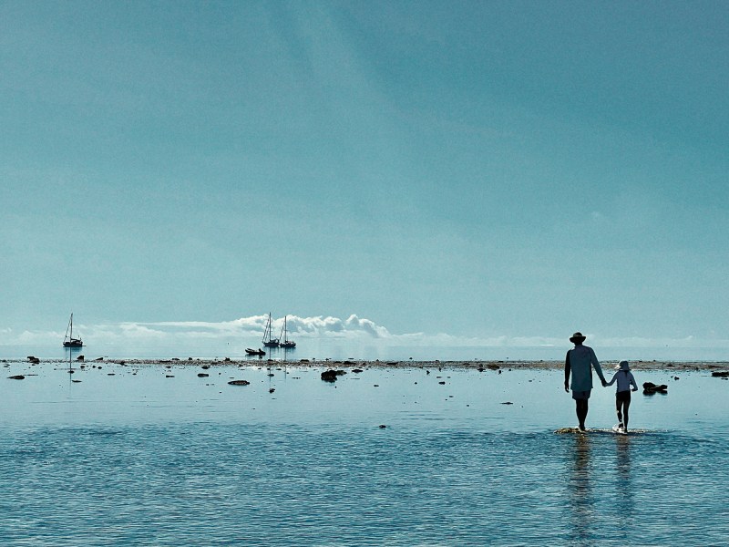 Image-8c-Enhanced-SR2 Father and daughter walking on the beach