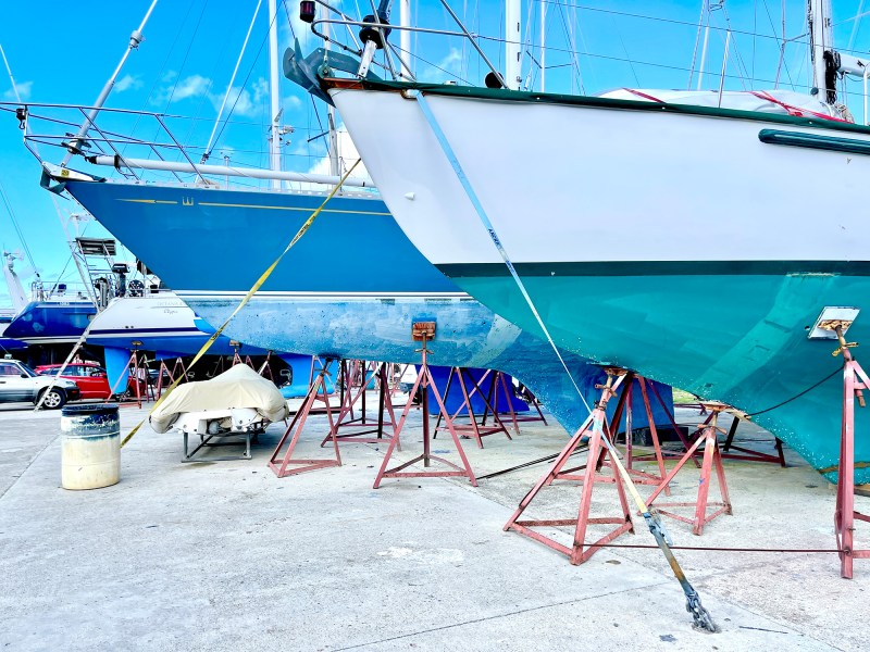 Sailboats tied down