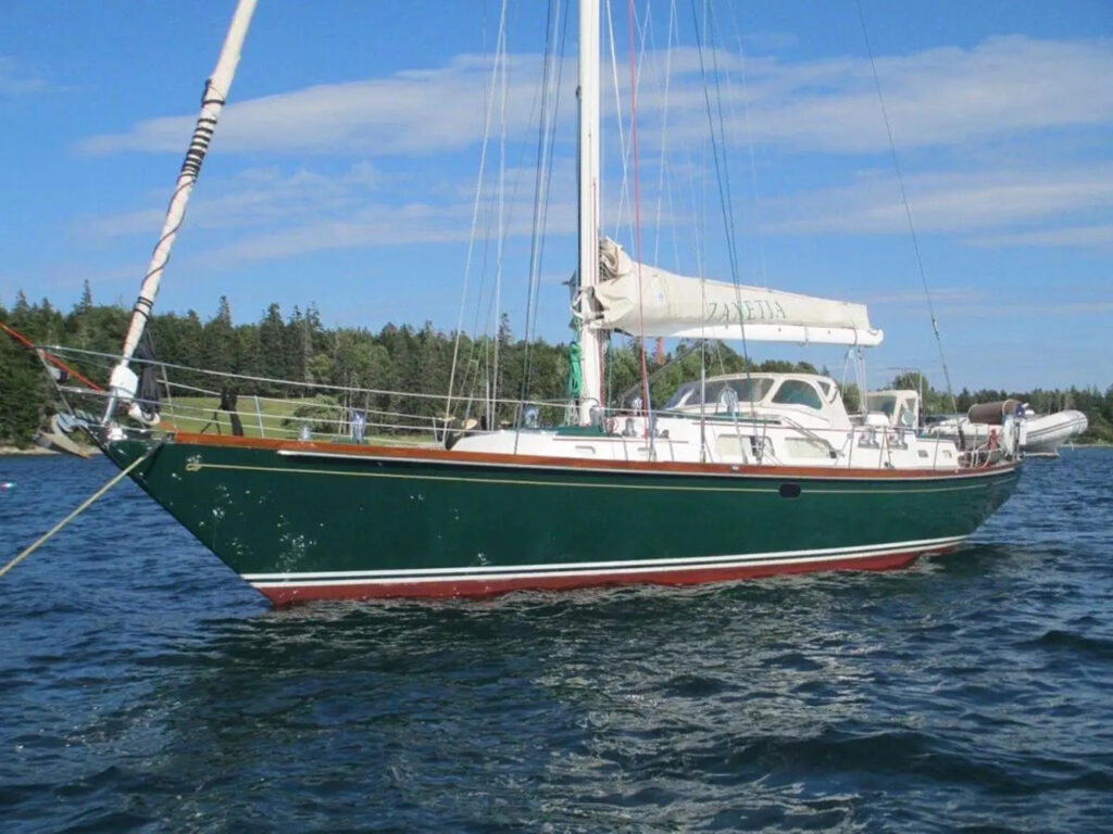 Hinckley at anchor