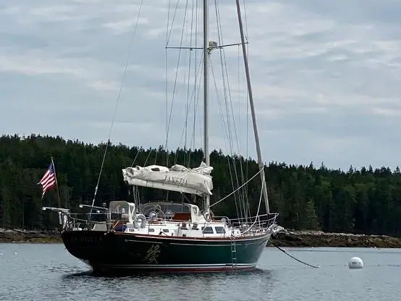 Hinckley at anchor