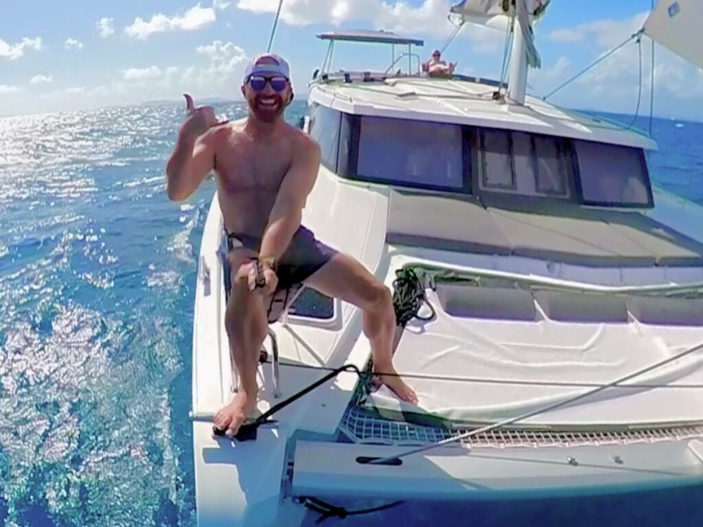 Mike Crosby on his catamaran
