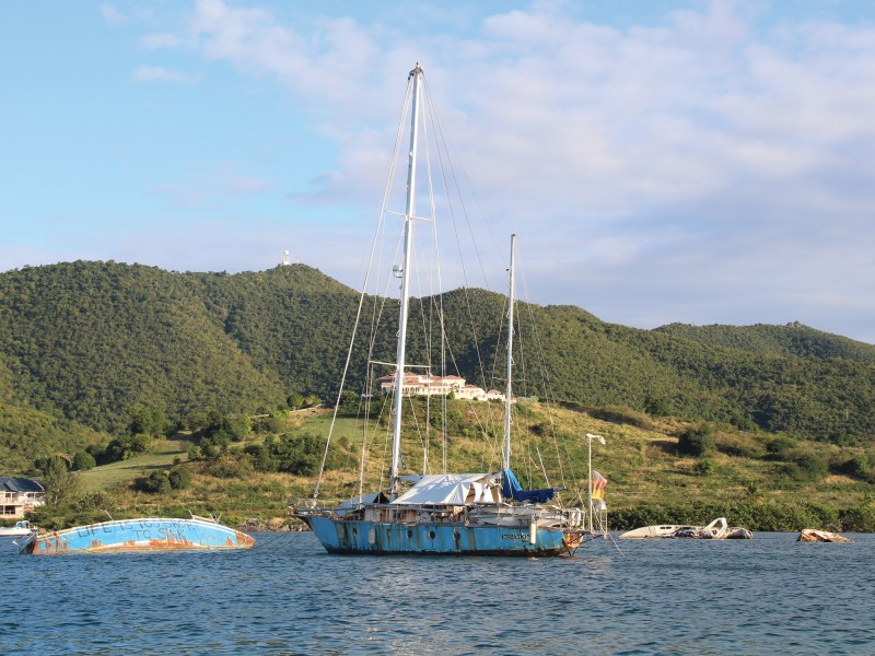 Derelict boat near the shore