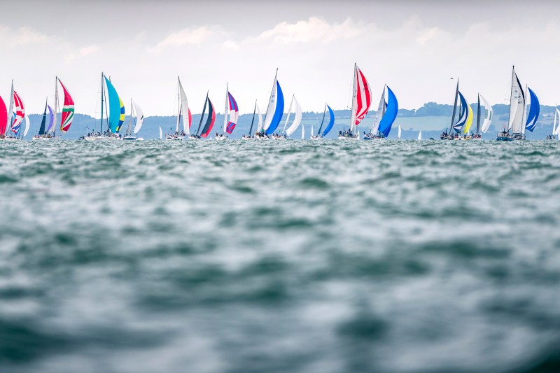 Fleet start, full sails