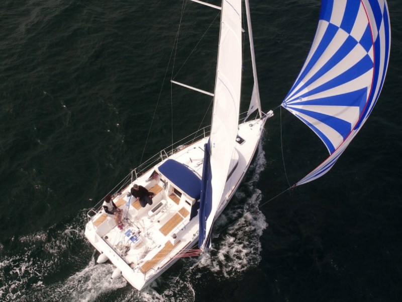Flexiteek1 Aerial of a sailboat on the water