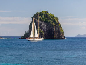 Saint Vincent and the Grenadines, ketch sailboat with wishbone r