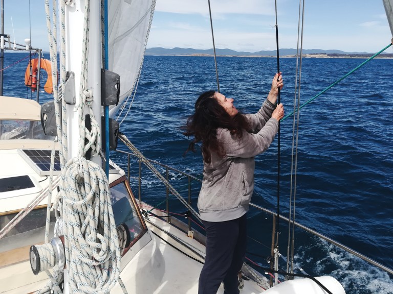 btr Lin Pardey on her sailboat