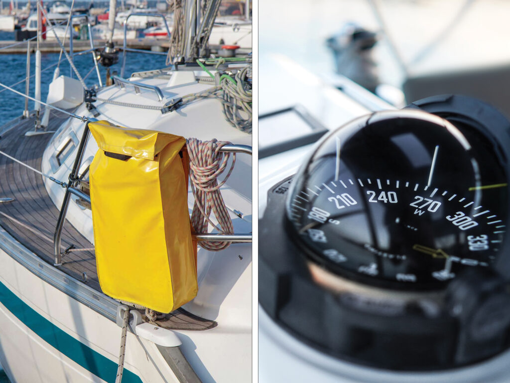 Rescue Sling on a sailboat and compass