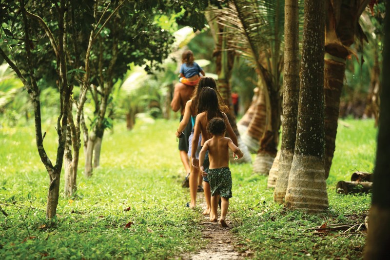 Barefoot trail hike