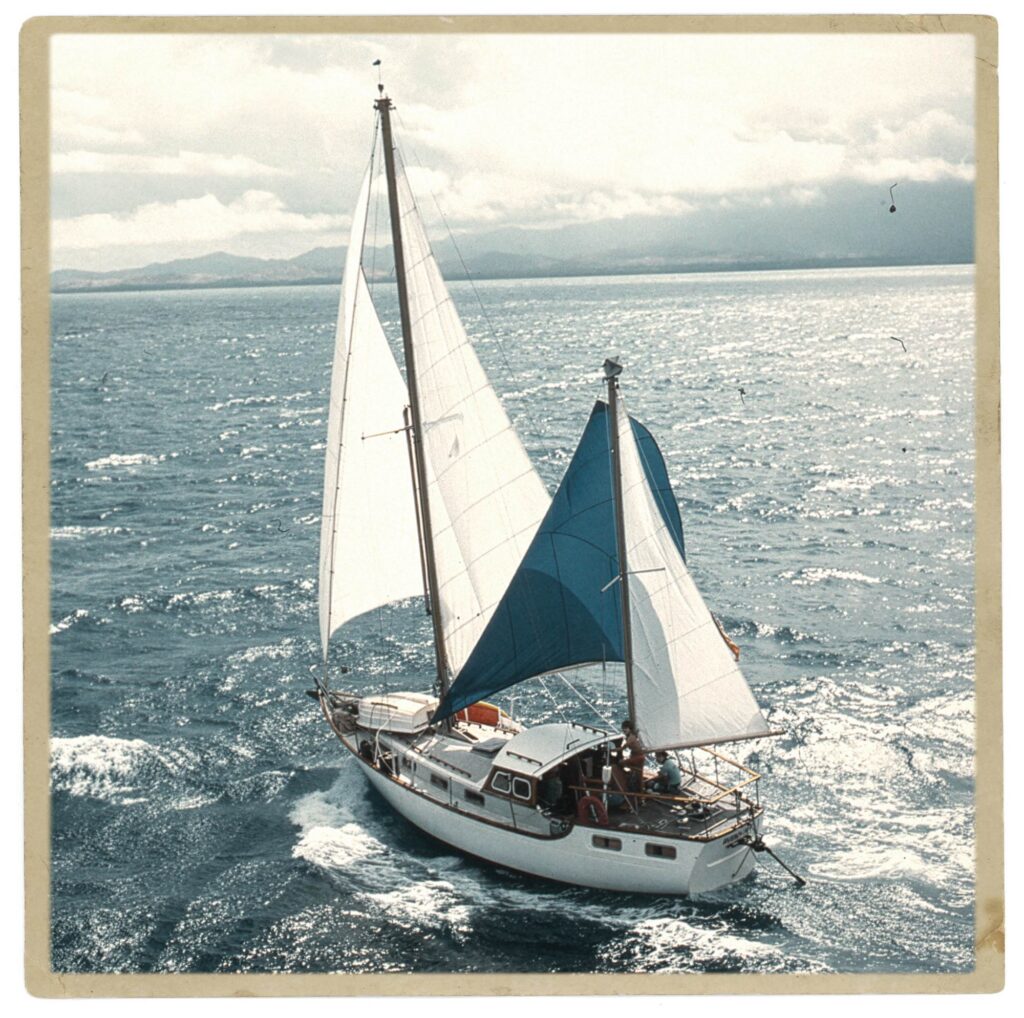 The handmade mizzen staysail on Aventura I