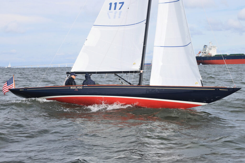 Jobson at the helm of his Hood 32 daysailer