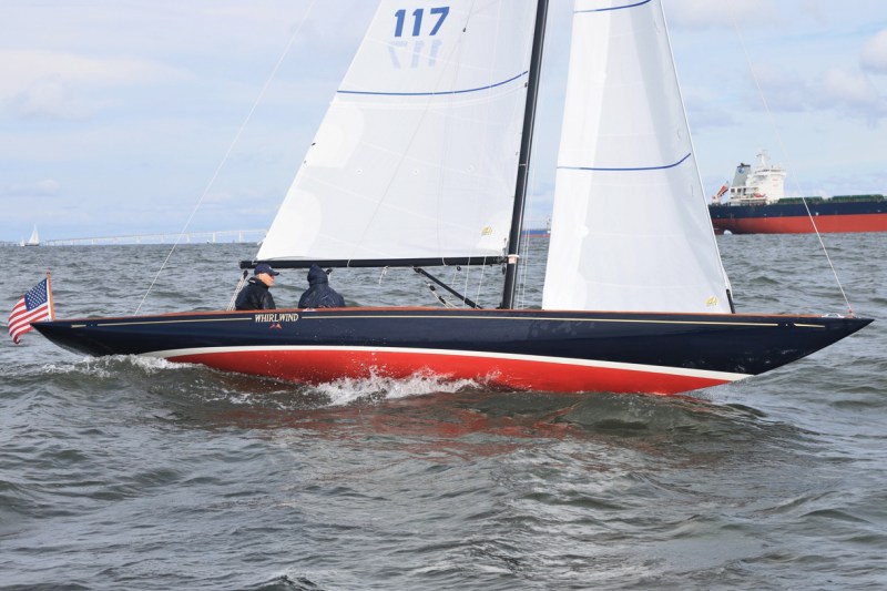 Jobson at the helm of his Hood 32 daysailer