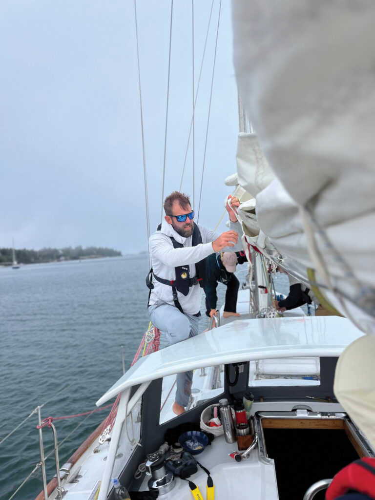 Prepping the mainsail