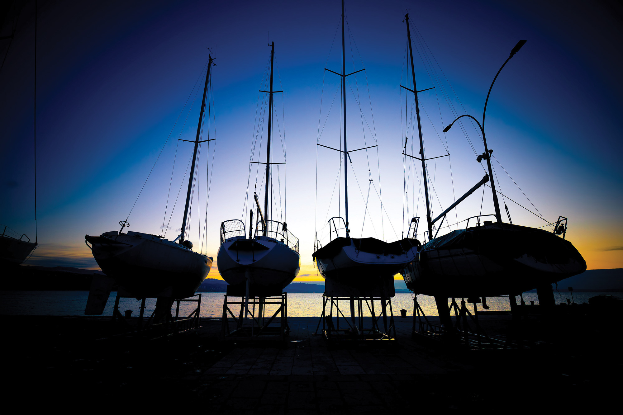 Sailboats in storage