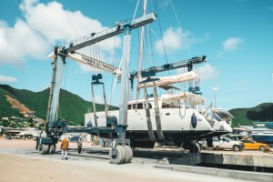Catamaran on a hoist