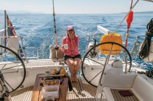 Woman sitting on the edge of a boat